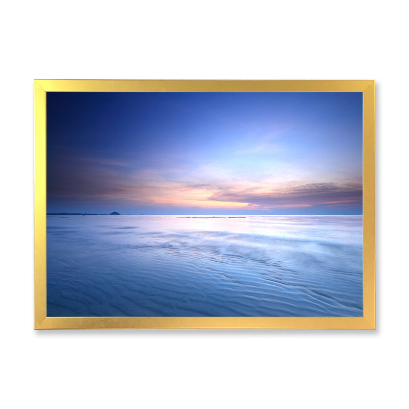 " Beach Sunrise with Dramatic Sky V " Mixed Media Print, 16" H x 32" W x 1" D, Gold Closed Corner Framed