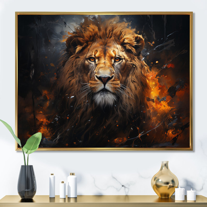 Photographie de lion avec II, Cadre flottant doré, H 34 po x l 44 po x P 1,5 po