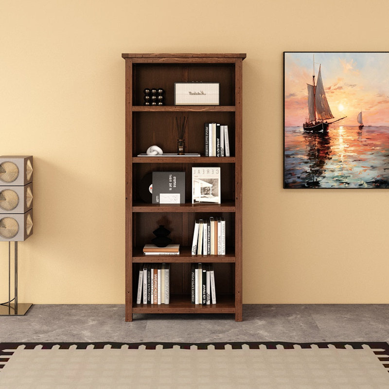 Arise-Sun Solid Wood Bookcase, (5 Shelves) 70" H x 35.2" W x 13.3" D, Stressed Coffee