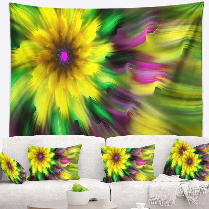 Tapisserie florale exotique jaune, H 68 po x l 80 po