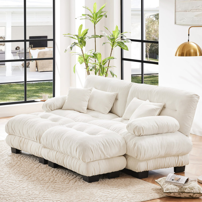 Chenille 2 places pour le salon, canapé-lit Cloud avec repose-pieds, coussins lombaires et coussins décoratifs, accoudoir large rembourré, confortable et attrayant