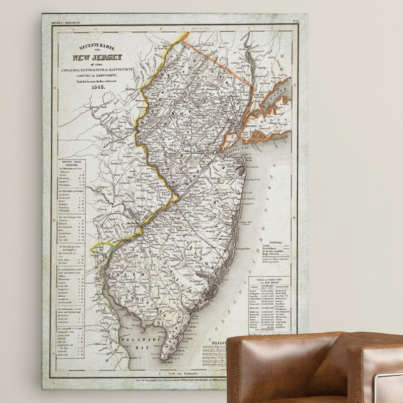 «Vintage Map New Jersey I», reproduction d'impression sur toile, H 30 po x l 40 po x P 1,5 po