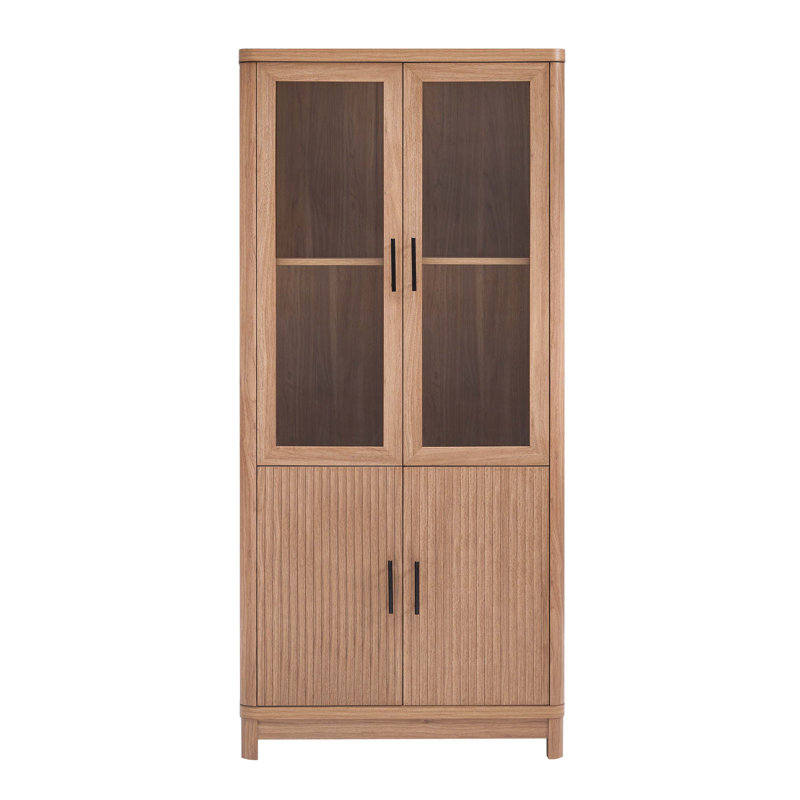 Jodie 67.6" H x 31" W Mid-Century Modern 6-Shelf Bookcase with Tempered Glass Doors in Maple, Maple