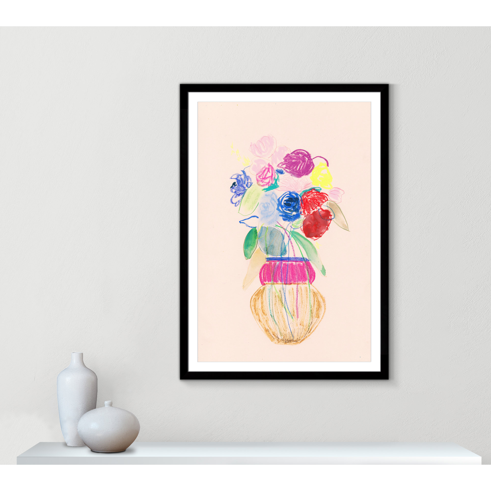 Simple Floral II Print by Bea Dina, 55" H x 39" W x 1.25" D, White, Black Single Picture Framed Paper