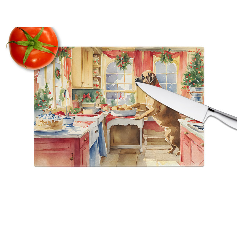 Mastiff Christmas Cookies Glass Cutting Board