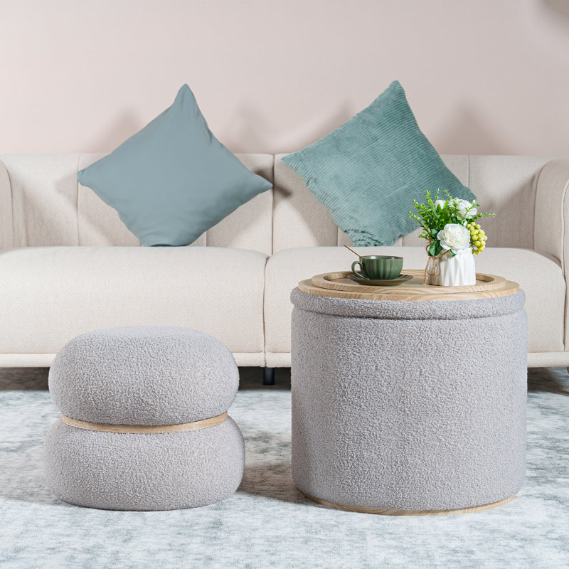 Ensemble de repose-pieds rond avec rangement pour table basse Moundridge, Ourson gris