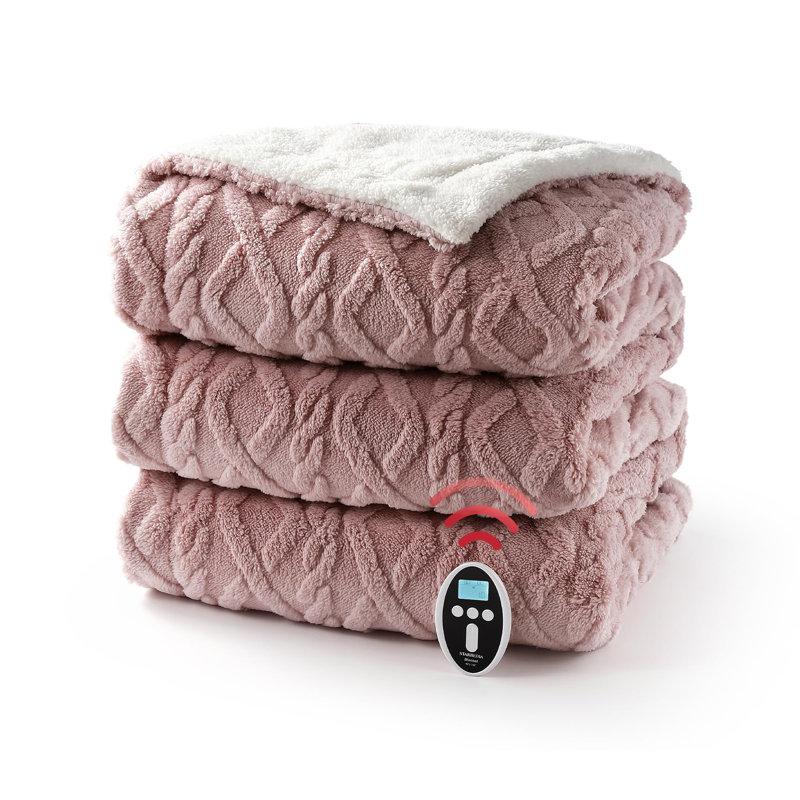 Heated Throw Blanket, Beige, 228.6cm L x 213.4cm W