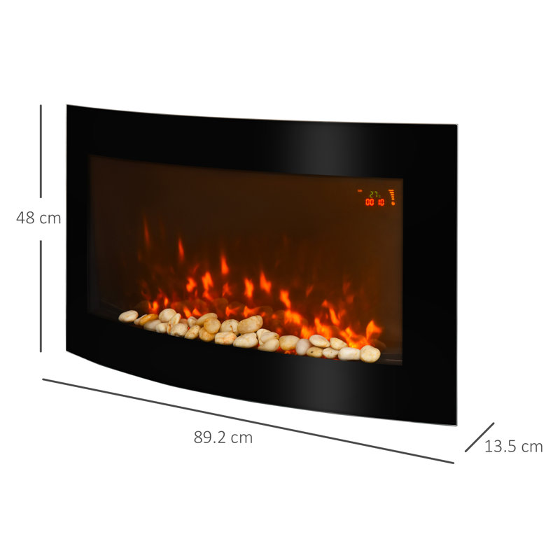 Axel Wall Mounted Fireplace Curved Glass Slimline, 56cm H x 88.5cm W x 13.5cm D