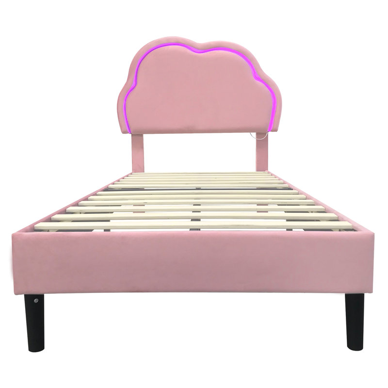 Upholstered Bed With Adjustable  Headboard Velvet, Pink, Single (3')
