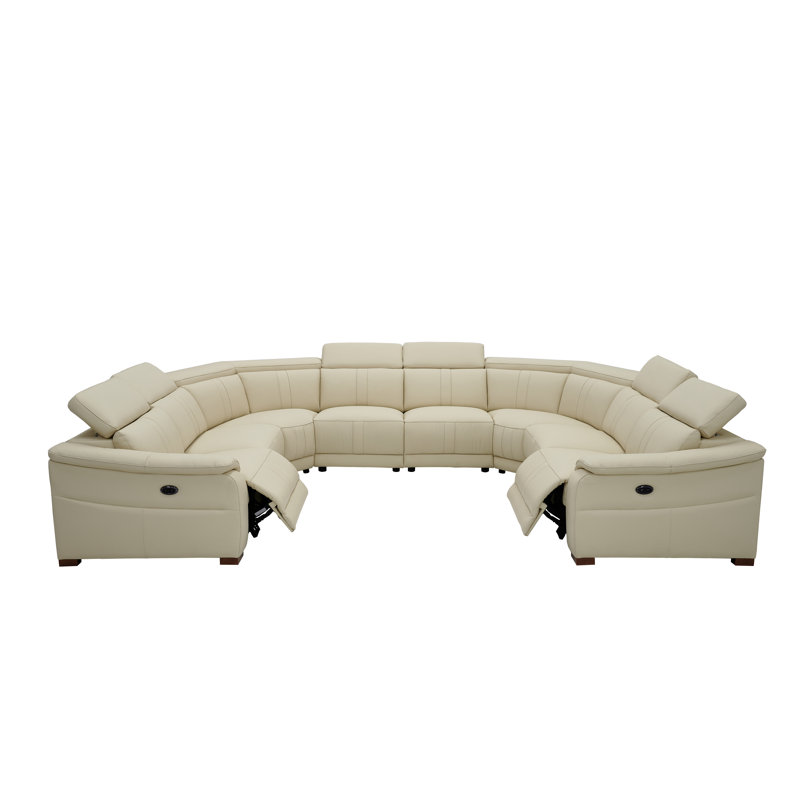 Mietoon Leather Match Large Seating Power Recliner Sectional, White Leather Match
