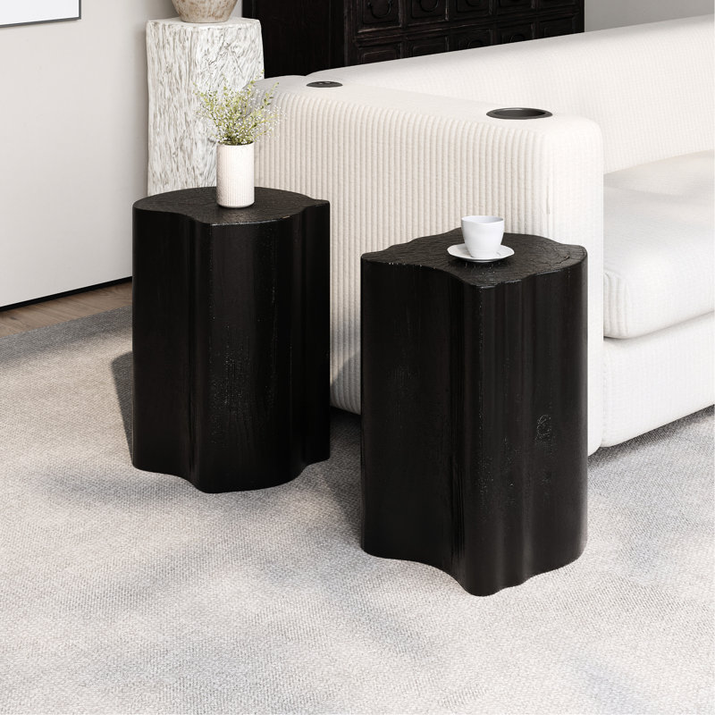 Black 21 Irregular End Table, Split Design For Small Indoor And Outdoor Areas, Fiberglass Blend, Black