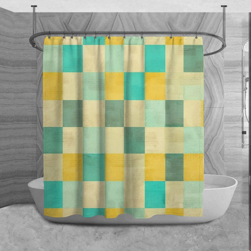 Rideau de douche à carreaux Buerger, H 84 po x l 70 po, Turquoise / jaune