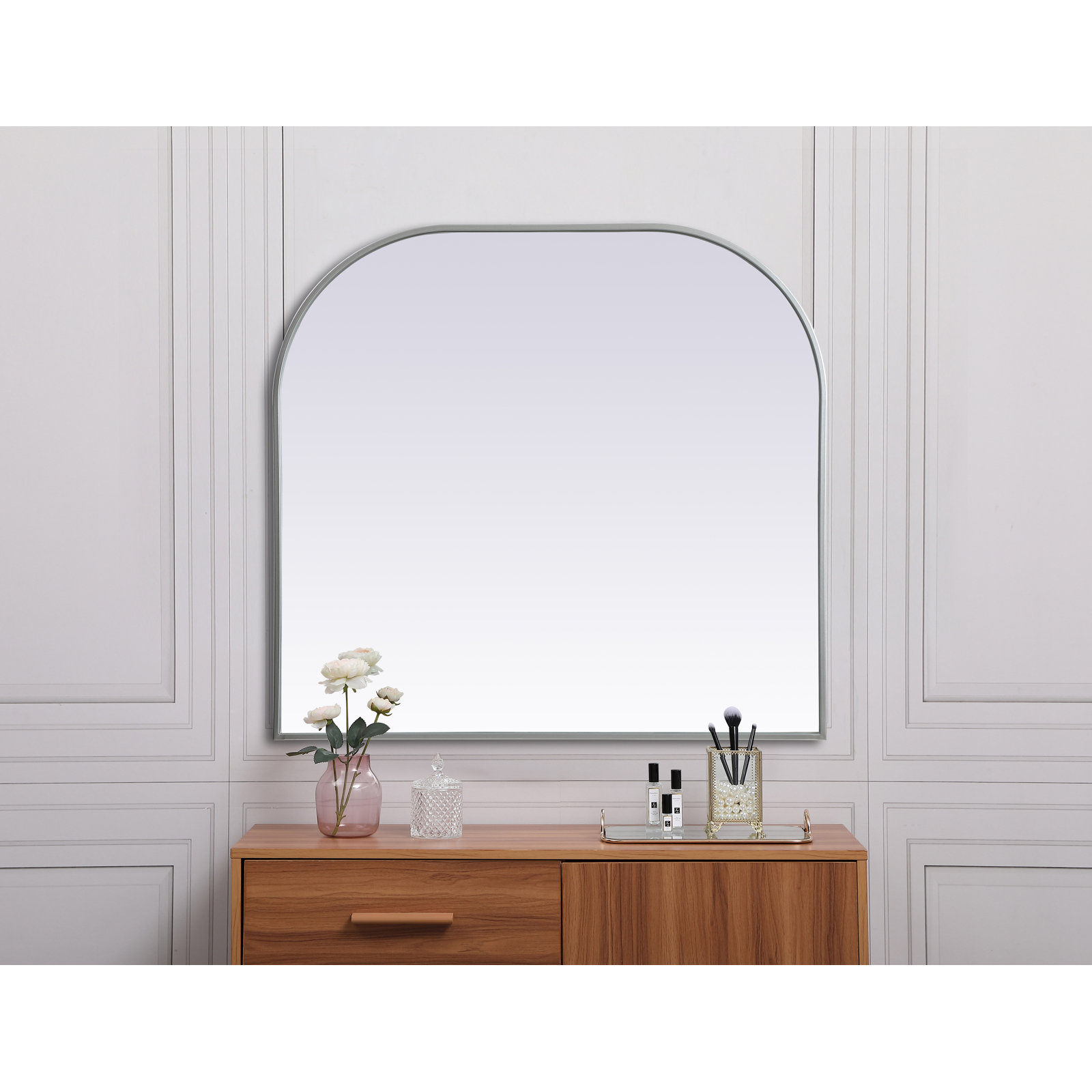 Sabine Metal Wide Arch Wall Mirror, Silver, 34" x 36"