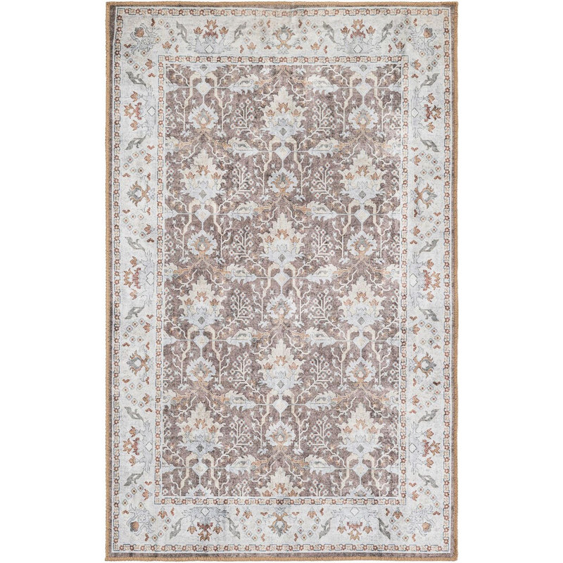Tapis traditionnel Guljan couleur brun amande, Rectangle 3 pi 6 po x 5 pi 6 po