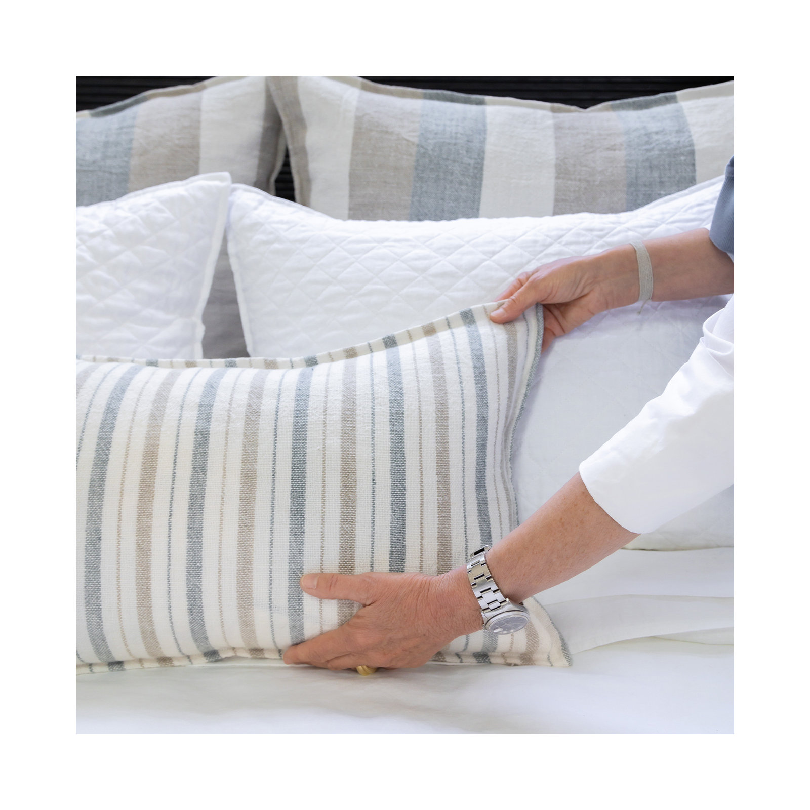 Naples Striped Linen Throw Pillow, 14" x 24", Rectangular