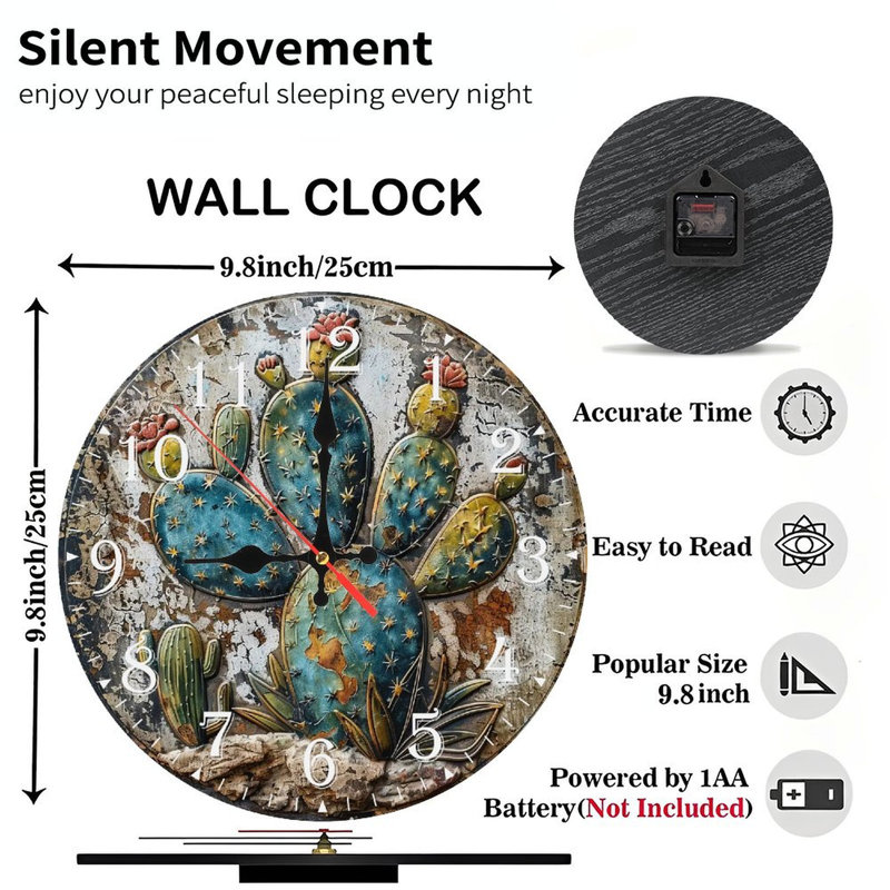 Horloge murale en bois 10 po, mouvement silencieux, à piles (piles AA non incluses), décor artistique, parfait pour les décorations