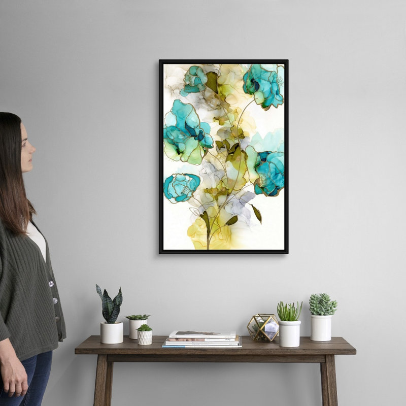 « Flower faces II » par Jennifer Goldberger, reproduction d’art sur toile, Cadre flottant noir, H 32 po x l 22 po x P 1,75 po