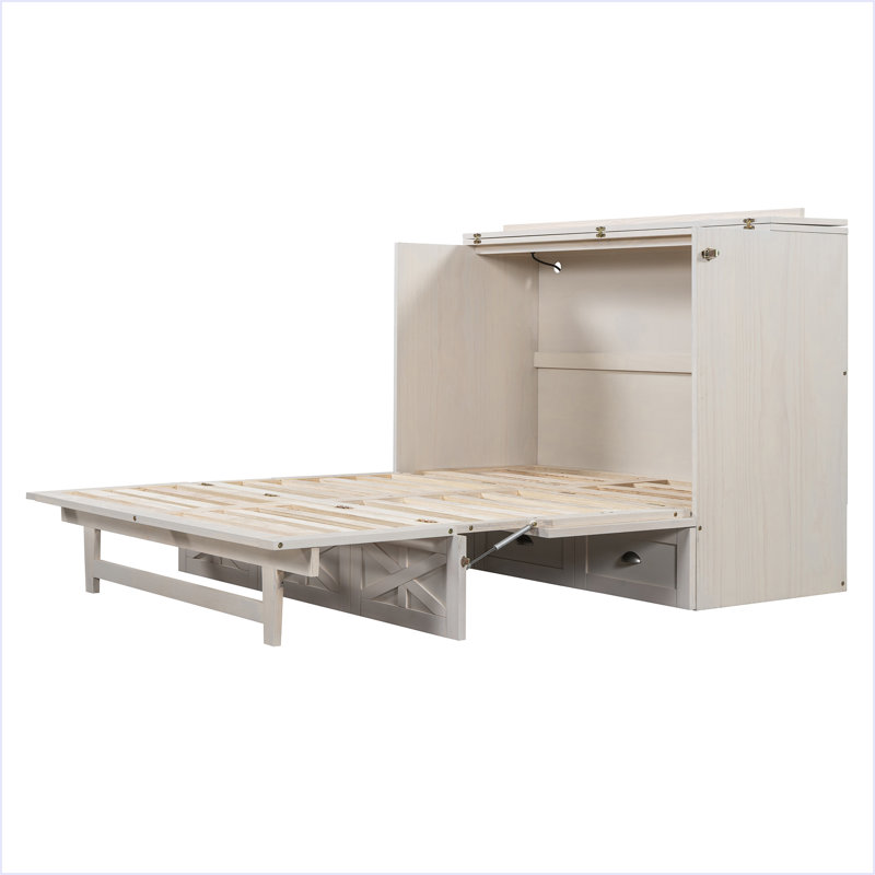 Lit escamotable double avec grands tiroirs, Blanc