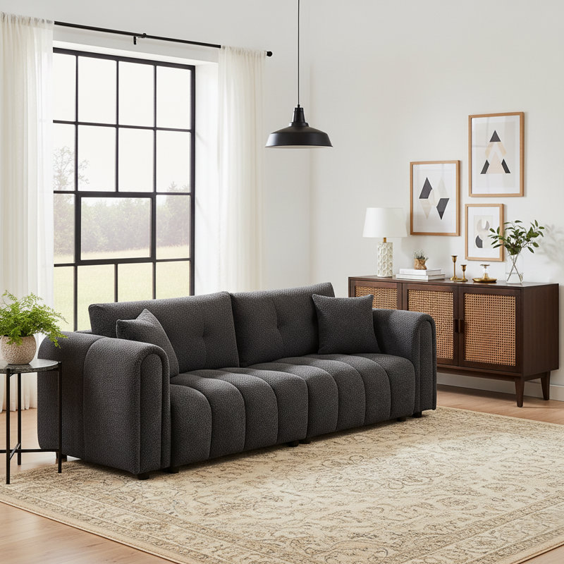 Canapé 91,5 po moderne en chenille capitonnée, canapé de salon rembourré avec 2 coussins décoratifs, canapé Cloud pour appartement, chambre à coucher, bureau