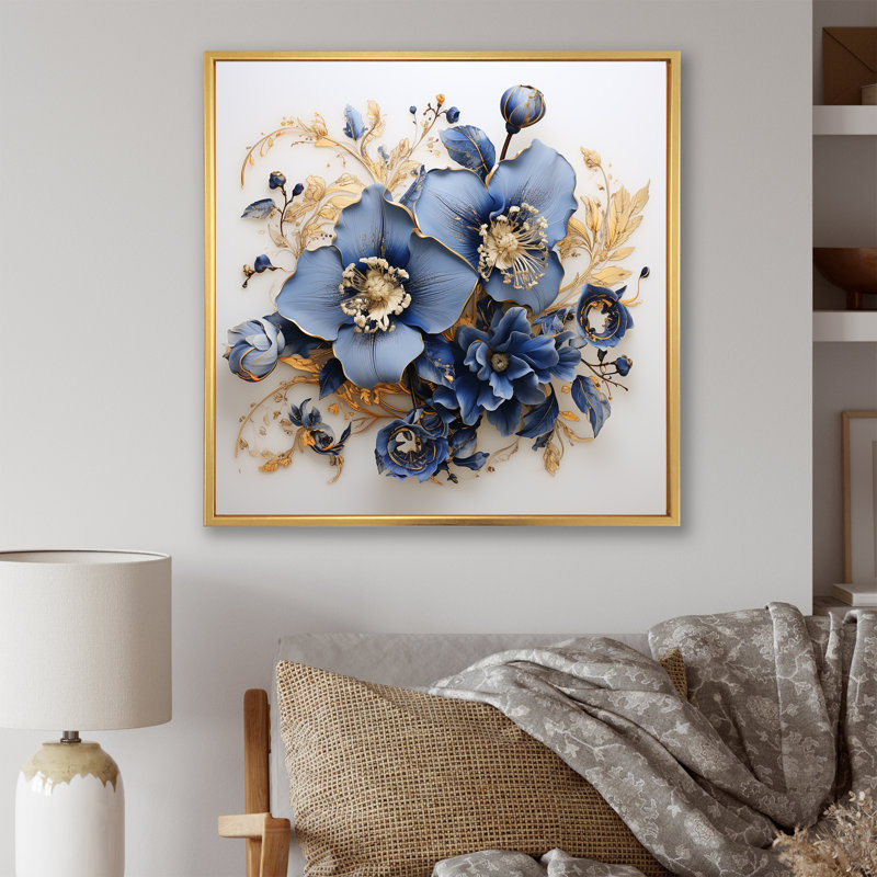 Blue Orchids Whispered Symphony, H 16 po x l 16 po x P 1 po, Cadre flottant doré