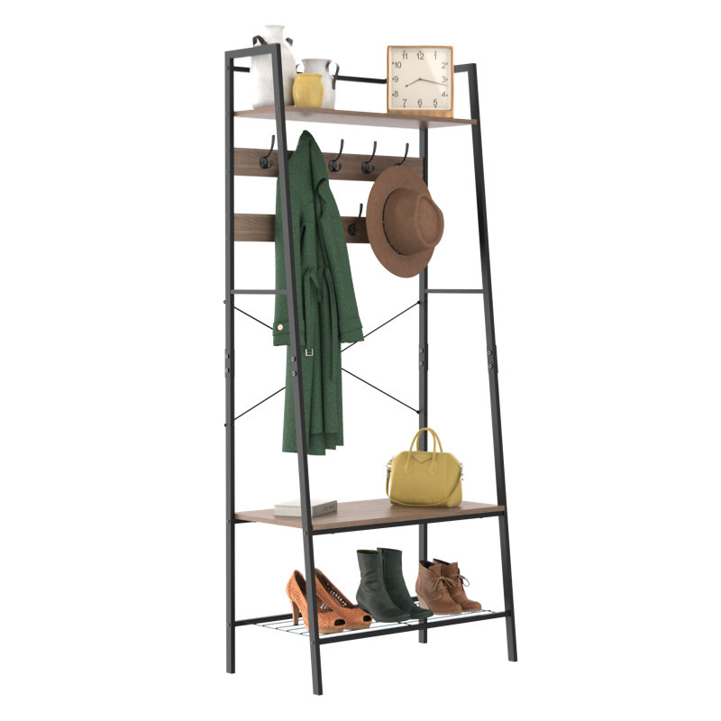 Weathered Gray Steel Hall Tree with Bench and Shoe Storage