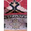 Tapis d'intérieur rectangulaire oriental fait main en soie et laine rouge et beige, noué à la main-296592334