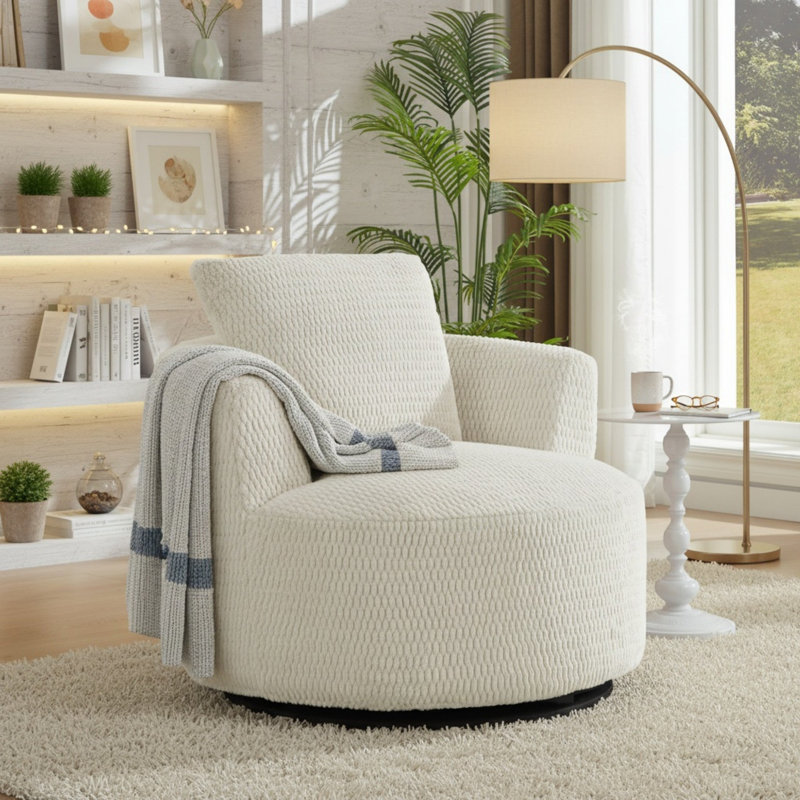 Fauteuil d'appoint pivotant à 360 ° compressible - siège moderne et confortable pour salon, bureau, appartement, Crème