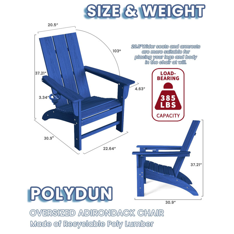 Adirondack Chair with Cup Holder, Navy Blue