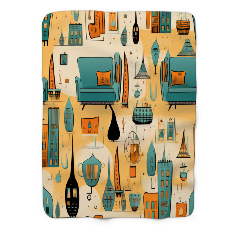 Imaginaire vue de la ville - couverture Sherpa de qualité supérieure 1 pièce, Lit simple