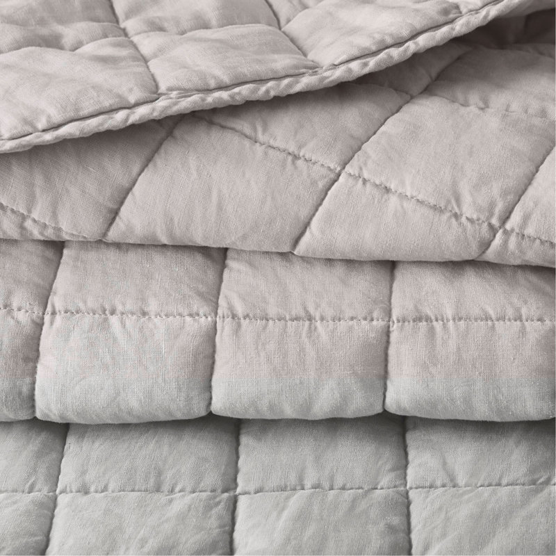 Ensemble de courtepointe 3 pièces en lin délavé, Full Quilt + 2 Shams, Grey