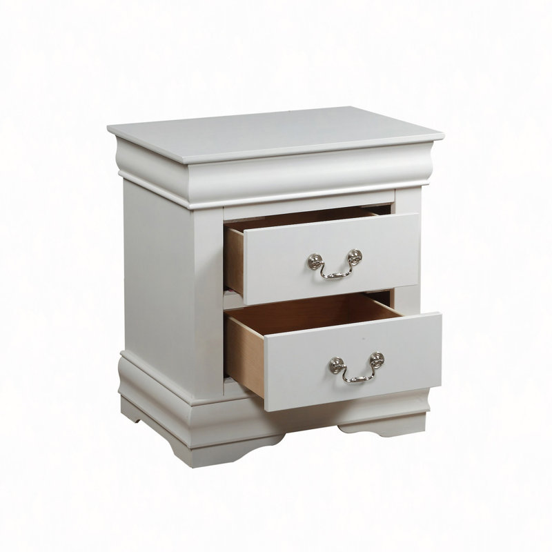 Table de chevet, table de chevet en pin massif avec 2 tiroirs, Blanc