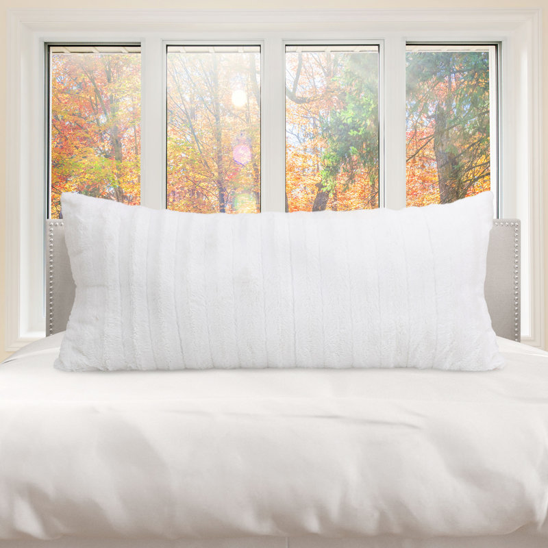  Rectangular Faux Fur Pillow Cover & Insert, White