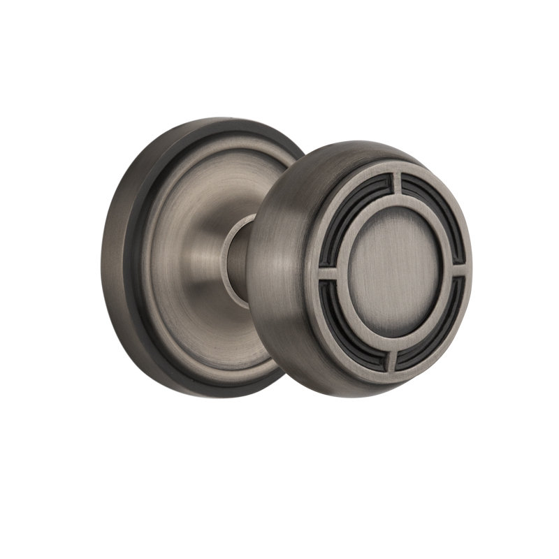 Classic Rosette with Mission Door Knob, Antique Pewter