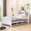 Lit plateforme en bois Brinna avec 3 tiroirs, tête de lit, gigogne simple et ports USB-1736819761-1736819766