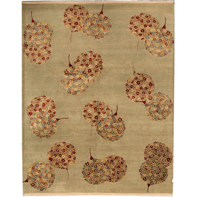 Hand-Knotted High-Quality Light Green and Beige Area Rug