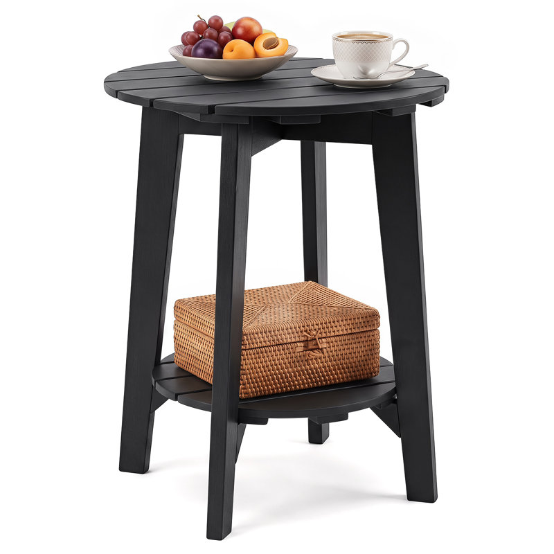 Table d'appoint d'extérieur en bois d'eucalyptus, 2 niveaux, dessus à lattes, fini naturel/noir (1 pièce)., Black