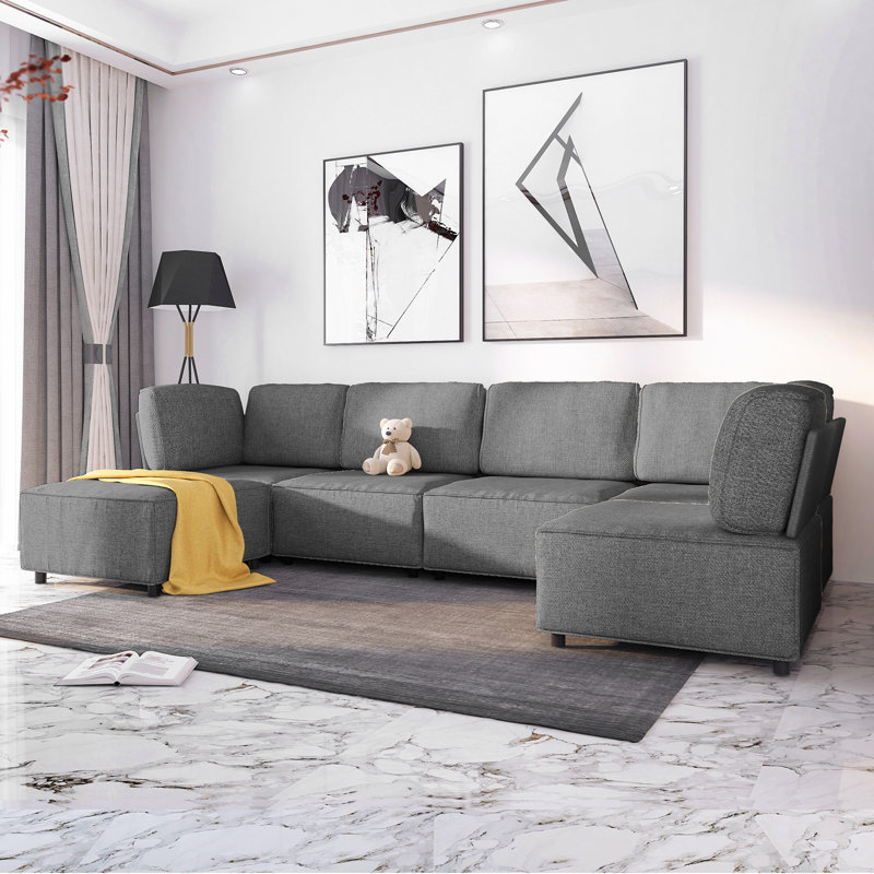 Latitude Run 3 - Piece Living Room Set - Modular Sleeper Sectional with Ottoman - L-Shaped Convertible Sofa Bed for Small Spaces