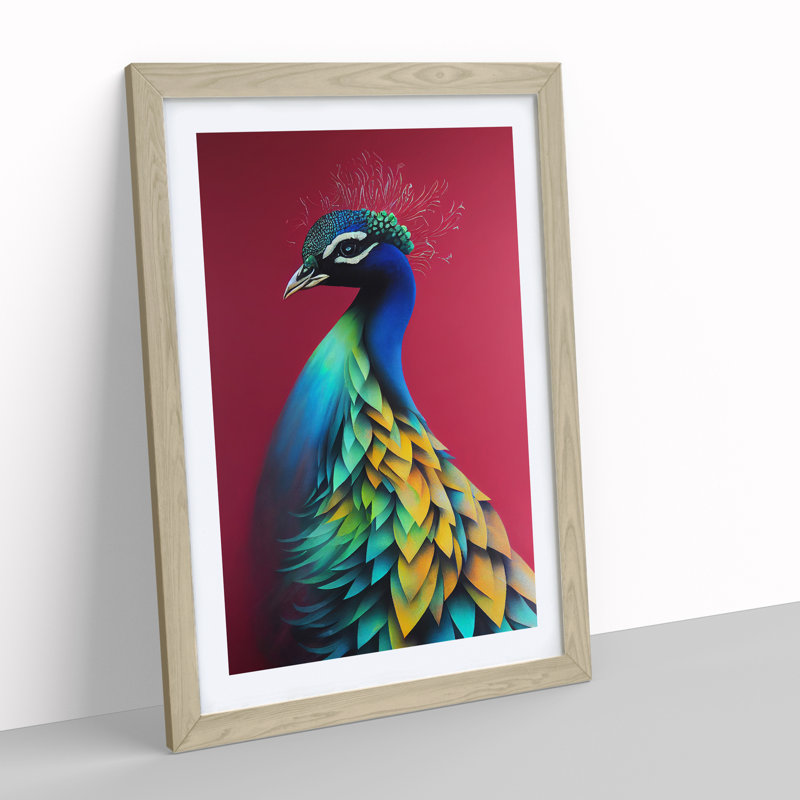Peacock Beauty - Single Picture Frame Print, Oak Framed, 64cm H x 46cm W x 2cm D