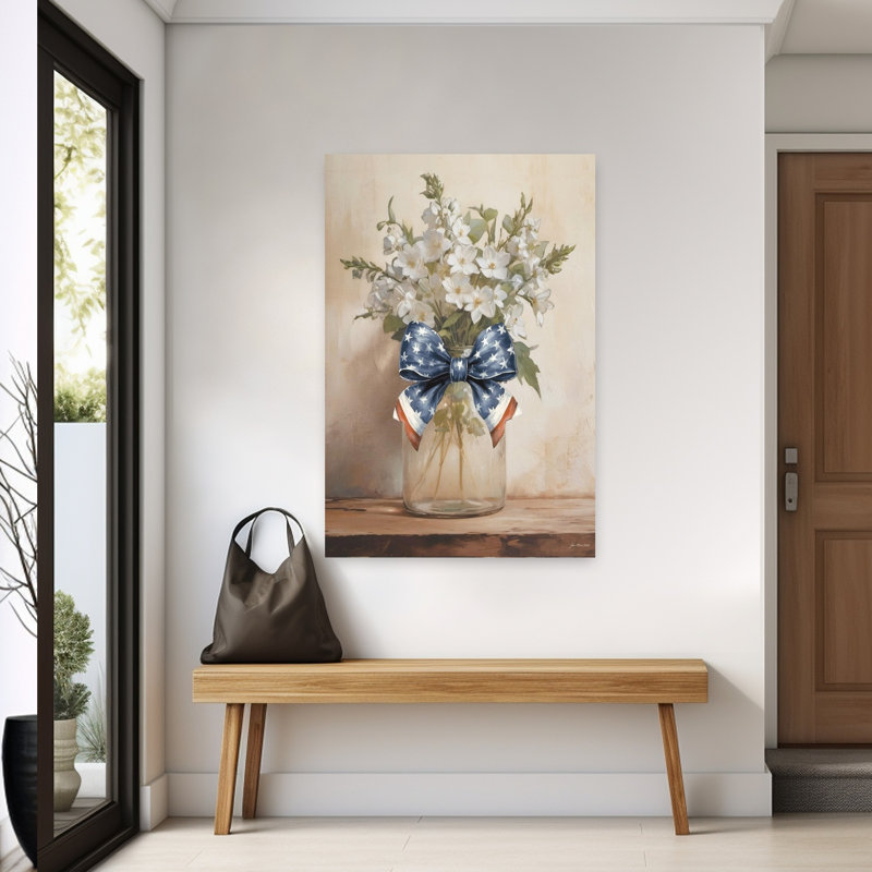Bouquet de pots patriotiques, art abstrait contemporain rustique, H 60 po x l 40 po