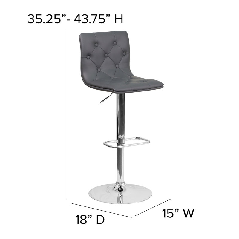 Niven Contemporary Button Tufted Adjustable Height Barstool with Chrome Base, Grey