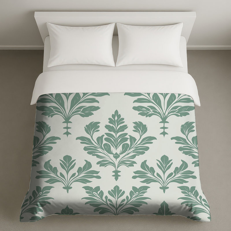 Green Leafy Damask Duvet Covers, King