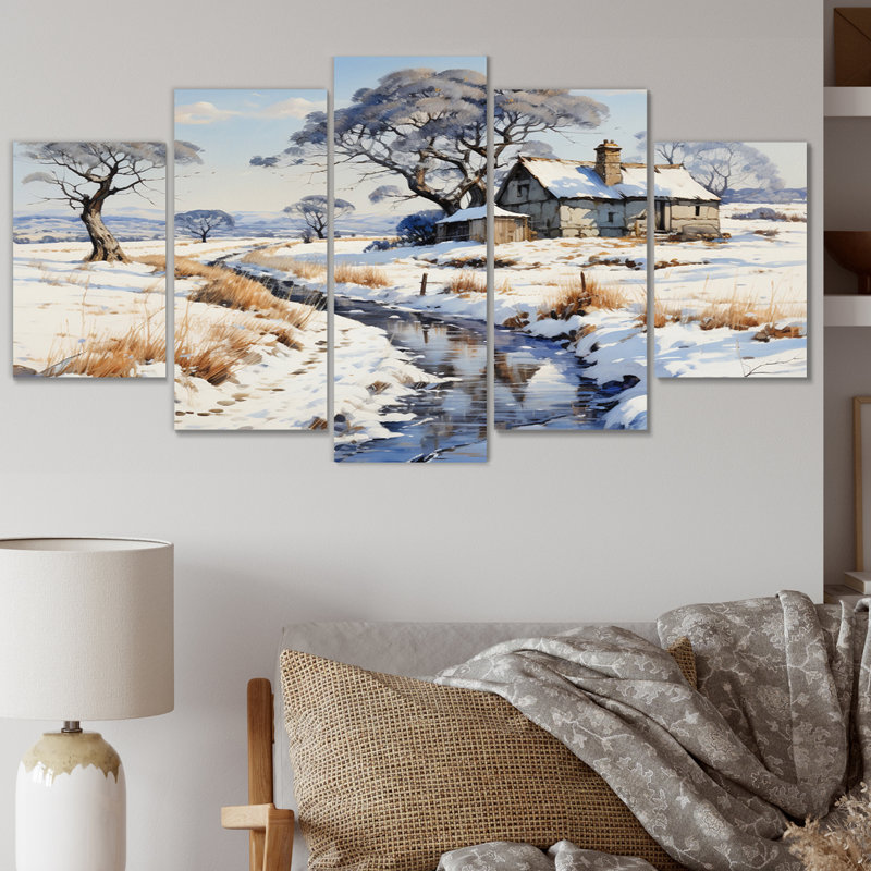 Country House Snow Solitude - Paysages, art mural, salon - 5 panneaux