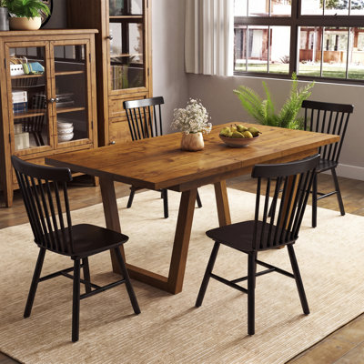 Ensemble de table de salle à manger en bois massif, table de salle à manger extensible Farmhouse et chaise Windsor pour salle à manger / cuisine