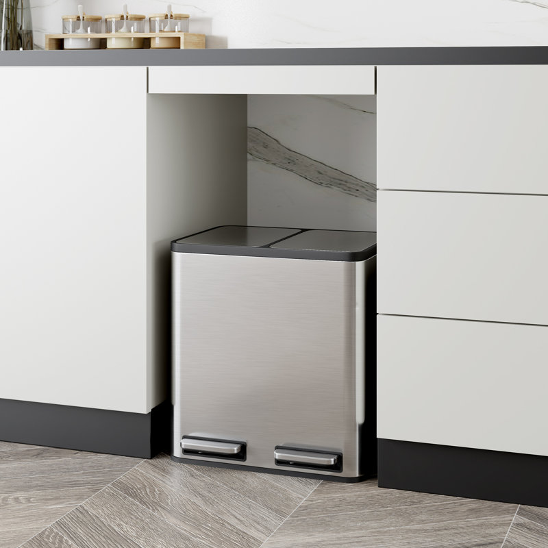 Stainless Steel 30 Litre Step On Multi-Compartments Trash & Recycling Bin, Stainless Steel