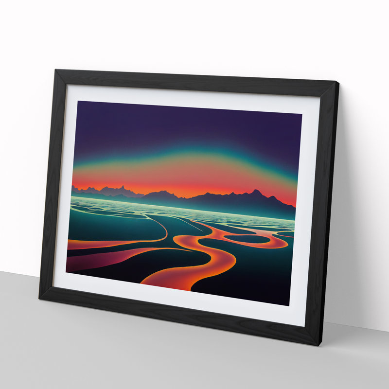 Mountain Lake Sunset Abstract - Framed Print, Black Framed, 46cm H x 64cm W x 2cm D