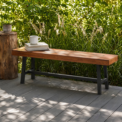 Outdoor Dining Bench 63 in, Wood Garden Patio Bench with Metal Legs, Heavy Duty Support 500lbs, 1-3 Person Weatherproof Park Seating for Yard Front Porch