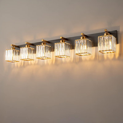 Luminaire de meuble-lavabo moderne en cristal - applique murale 6 lumières avec abat-jour en cristal K9 et base en métal