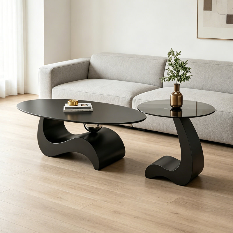 Table basse Italian Minimalist, H 15,74 po x L 51,18 po x l 27,55 po, Noir / Transparent