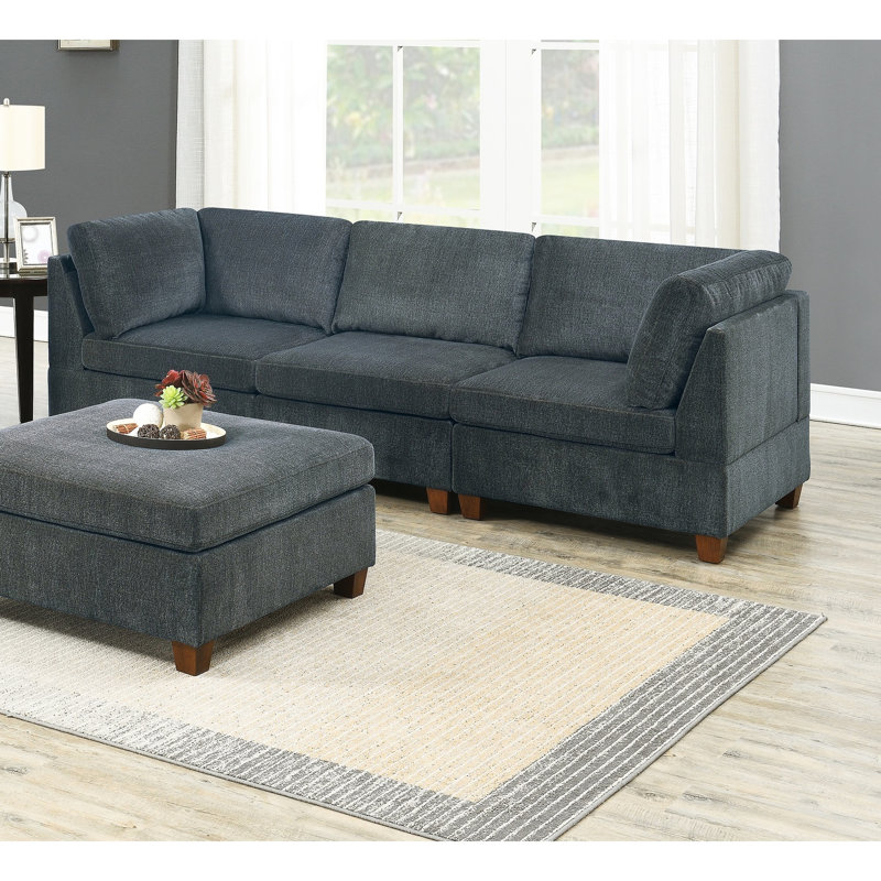 6 pièces modulaires en chenille grise - décoration de salon moderne avec coussin de confort et contreplaqué