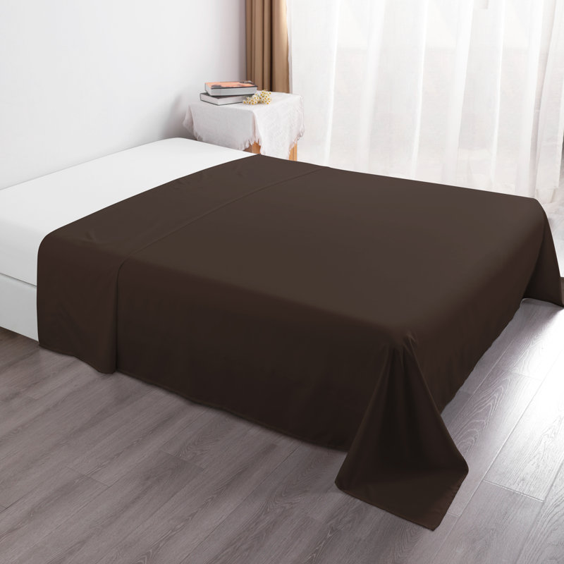 Drap plat en microfibre , Brun foncé, Drap plat de taille double